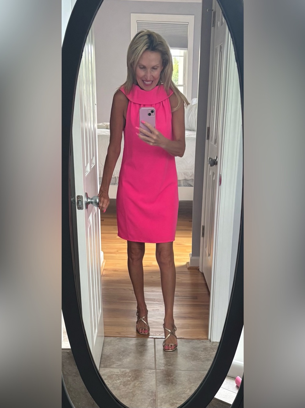 Sail to Sable Hot Pink Shift Dress with wooden buttons back - stunning